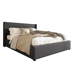 Lit Coffre 180x200 cm - Modenvie - rangement hydraulique - Lin - Gris pas cher