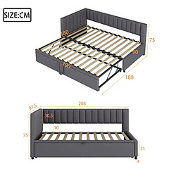 Avis Canapé-lit d'angle Modenvie 90x200 cm, lit gigogne, velours Gris