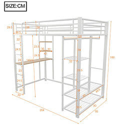 Avis Lit Mezzanine 90x200 cm Modenvie avec bureau et rangement, Blanc