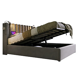 Lit Coffre 140x200 cm Modenvie avec USB et liseuse en velours gris pas cher
