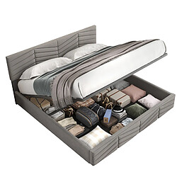 Lit Coffre 140x200 cm Modenvie rangement et tête réglable velours gris pas cher