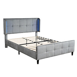 Acheter Lit Double Modenvie 140x200 cm LED 16 couleurs Velours Gris