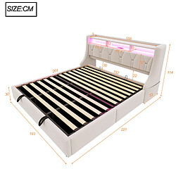 Avis Lit Coffre 180x200 cm - Modenvie - LED et USB - Velours Beige