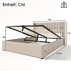 Avis Lit Coffre Modenvie 160x200 cm avec rangement hydraulique en lin beige