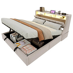 Lit Coffre 180x200 cm - Modenvie - LED et USB - Velours Beige pas cher