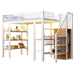 Lit mezzanine 90x200 cm Modenvie avec bureau et rangement blanc pas cher
