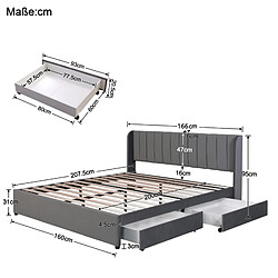 Avis Lit Double Modenvie 160x200 cm avec 2 tiroirs et tête de lit - Gris