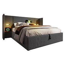 Lit Coffre 180x200 cm Modenvie avec USB-C, lampe de lecture et étagère gris pas cher