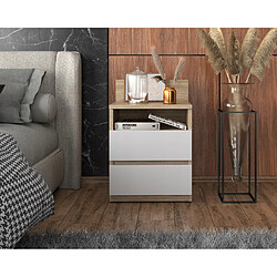 Avis Stiv-Meubles Table de chevet Chêne Sonoma + Blanc- 40 cm, 2 tiroirs + étagère, meuble de nuit