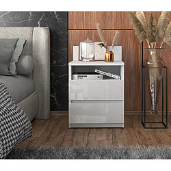 Avis Stiv-Meubles Table de chevet Blanc brillant - 40 cm - 2 tiroirs + étagère, table de nuit