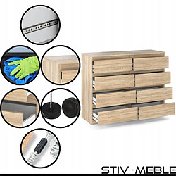 Stiv-Meubles Commode moderne 120 cm Chêne Sonoma avec 8 tiroirs - Grand meuble de rangement pour salon pas cher