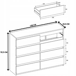 Acheter Stiv-Meubles Commode moderne 120 cm Chêne Sonoma avec 8 tiroirs - Grand meuble de rangement pour salon