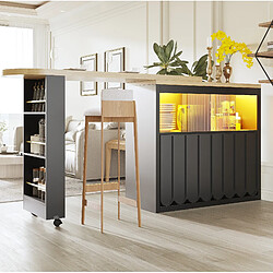 STILVORA Table bar extensible 135-205/39/100 cm noire en MDF et verre avec LED et roulettes pas cher