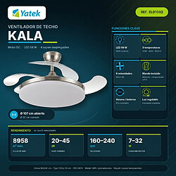 Avis Autres Temps Ventilateur plafond LED Yatek KALA 59W nickel pales retractables telecommande