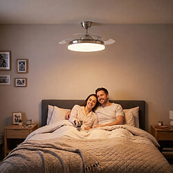 Autres Temps Ventilateur plafond LED Yatek KALA 59W nickel pales retractables telecommande pas cher