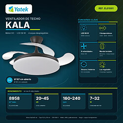 Avis Autres Temps Ventilateur de plafond LED Yatek KALA 59W noir avec pales retractables