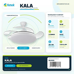 Avis Autres Temps Ventilateur plafond LED Yatek KALA 59W blanc pales retractables telecommande