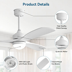 Acheter ByteLike Ventilateur de plafond lumineux 52 pouces à 3 pales en bois massif