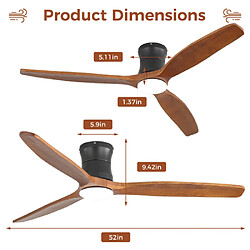 ByteLike Ventilateur de plafond lumineux 52 pouces à 3 pales en bois naturel pas cher