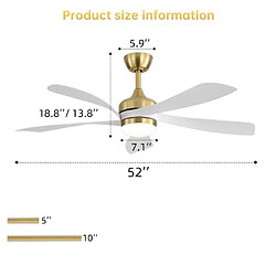 ByteLike Ventilateur de plafond lumineux 52 pouces à 5 pales blanches pas cher