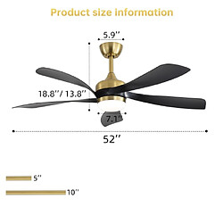 ByteLike Ventilateur de plafond lumineux 52 pouces à 5 pales noires pas cher