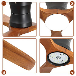 Acheter ByteLike Ventilateur de plafond lumineux 52 pouces à 3 pales en bois naturel