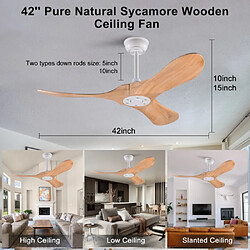 MIVRAY Ventilateur de plafond, fonction mémoire, télécommande, métal blanc et bois naturel pas cher