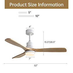 MIVRAY Ventilateur de plafond LED dimmable, moteur DC réversible, métal et bois blanc pas cher