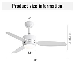 MIVRAY Ventilateur de plafond 46 pouces, LED et télécommande, ABS blanc pas cher