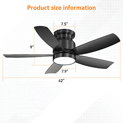 MIVRAY Ventilateur de plafond avec LED et télécommande, moteur réversible, ABS noir pas cher