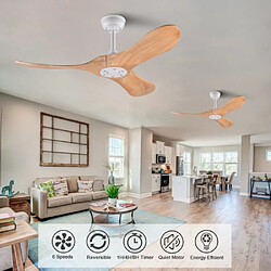 Avis MIVRAY Ventilateur de plafond, fonction mémoire, télécommande, métal blanc et bois naturel