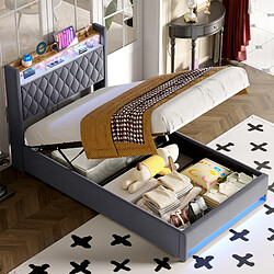 Lit Double 140x200 cm - Modenvie - sommier inclus et revêtement velours - Gris foncé pas cher