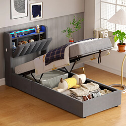 Lit Coffre 90x200 cm Modenvie avec LED et USB en velours pas cher