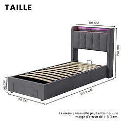 Avis Lit Enfant 90x200 cm - Modenvie - LED et USB avec rangement - velours