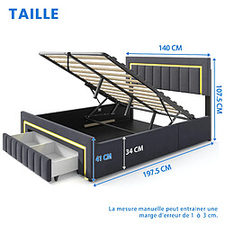 Avis Lit Coffre Modenvie 140x190 cm avec LED et rangement - velours gris