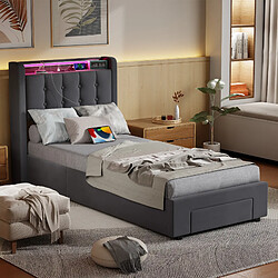 Lit Enfant 90x200 cm - Modenvie - LED et USB avec rangement - velours pas cher