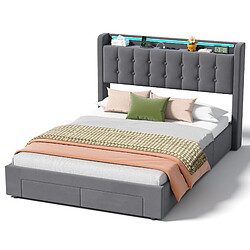 Acheter Lit Enfant 140x200 cm - Modenvie - LED et USB - velours