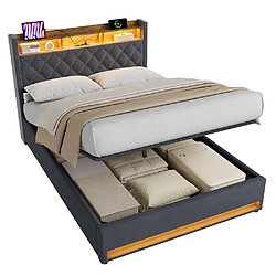 Acheter Lit Double 140x200 cm - Modenvie - sommier inclus et revêtement velours - Gris foncé