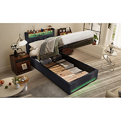 Lit Coffre Modenvie 90x200 cm avec LED et USB - velours gris pas cher