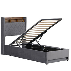 Acheter Lit Coffre Modenvie 90x200 cm avec LED et USB - velours gris
