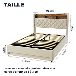 Avis Lit Coffre Modenvie 140x190 cm avec USB et LED en velours beige