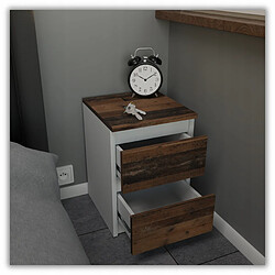 Stiv-Meubles Table de chevet Blanc + OLD Vintage 30x30x42CM 2 tirrois -meuble de nuit pas cher