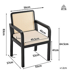 Acheter STILVORA Chaise 56/57/83 cm noire en hévéa avec dossier en rotin et pieds réglables