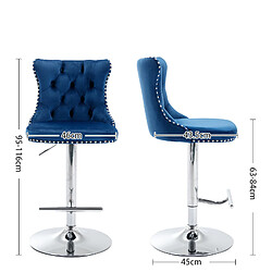 Acheter STILVORA Tabouret de bar 63,5-83,8/45 cm bleu en velours avec dossier pivotant lot de 2