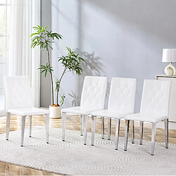 Acheter STILVORA Lot de 4 chaises de salle à manger 42/43/89 cm blanc argent en PU et métal