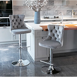 Avis STILVORA Tabourets de bar 63,5-83,8 cm gris en velours pivotants avec dossier lot de 2