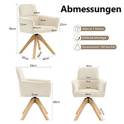 Acheter STILVORA 2 chaises de salle à manger 46,5/44/85 cm blanc crème en tissu et bois pivotantes