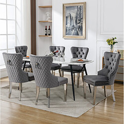 Avis STILVORA Chaise de salle à manger 62,5/53/94,5 cm grise en velours avec dossier galbé