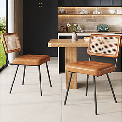 Avis STILVORA Chaise de salle à manger 61/46/79 cm marron en PU et métal avec dossier en rotin
