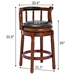 Acheter STILVORA Tabouret de bar 66 cm noir en cuir véritable et bois pivotant 360°